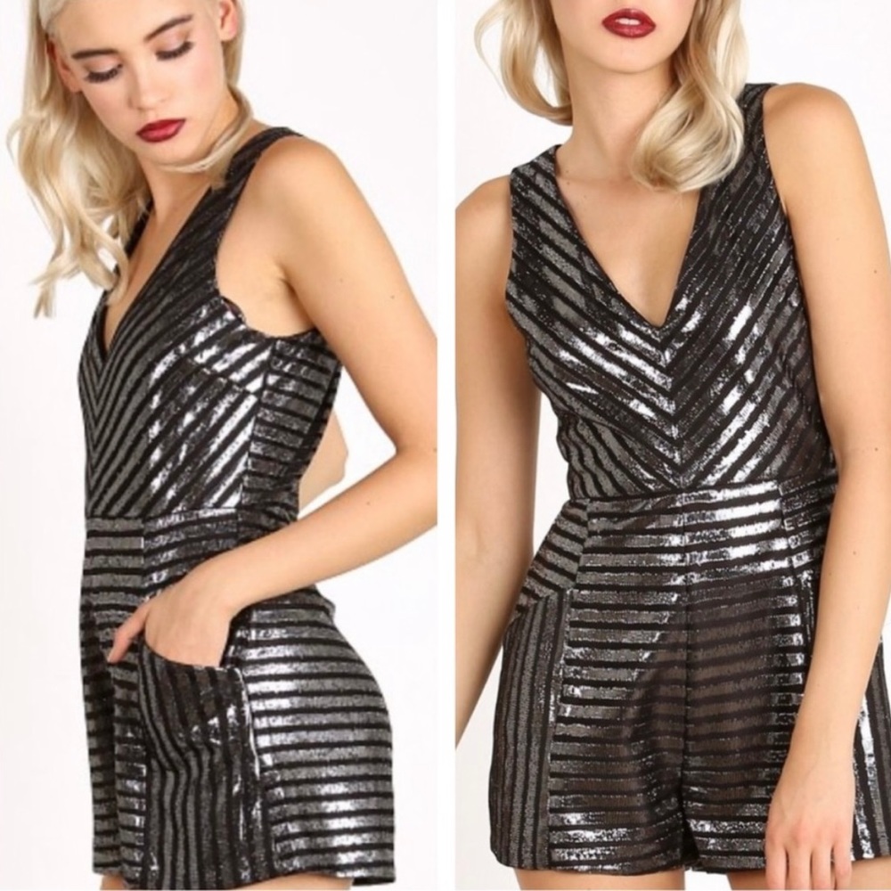 MINKPINK Black and Silver Romper L
